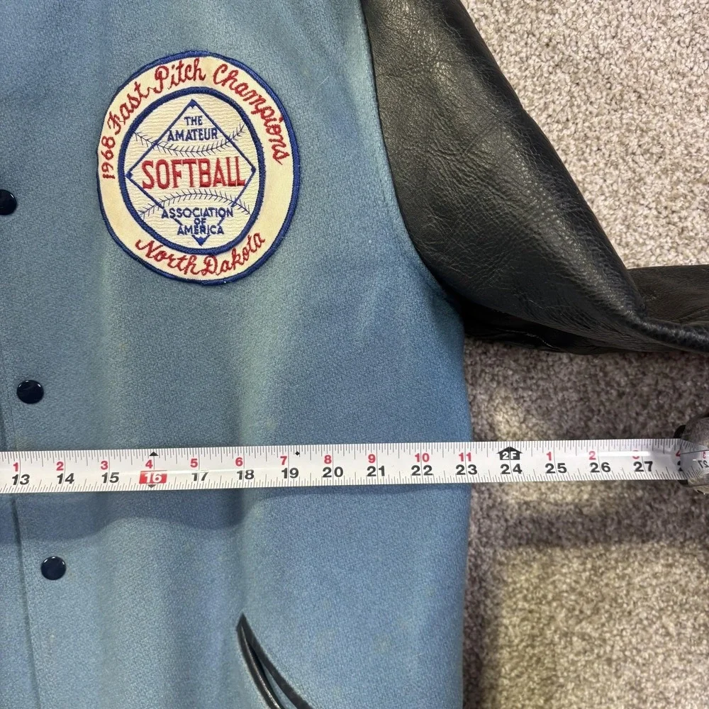 Vintage‎ Butwin Jacket Mens 44 Blue Leather Varsity Softball 1968 North Dakota